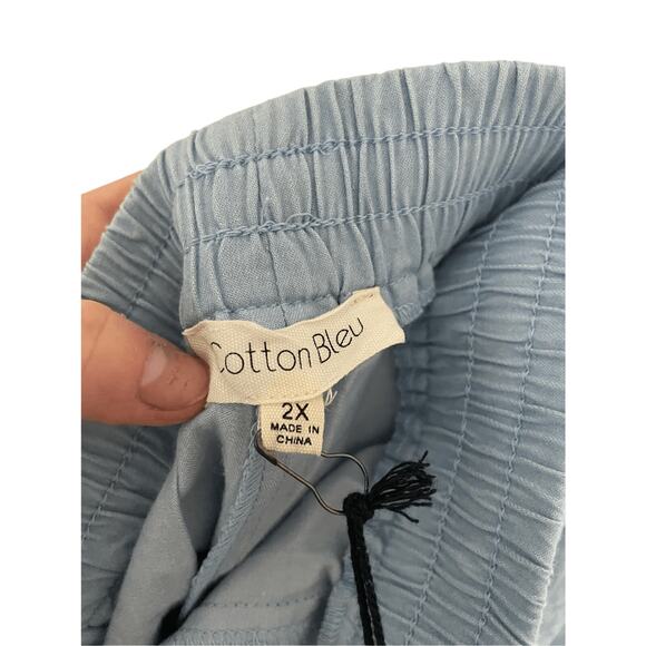 NWT Cotton Bleu 2x Blue Faux Denim Chambray Tapered Flowy Comfy Shorts - Picture 3 of 5